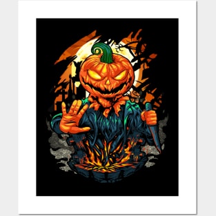 Halloween Pumpkin Monster Horror Creepy Art Posters and Art